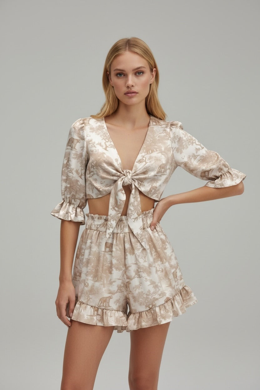 Pantaloni scurți J'Adore Ruffles Beige