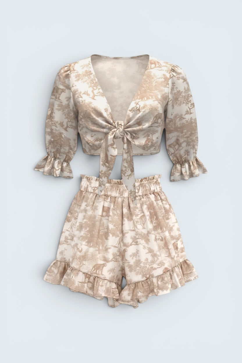 Set J’ADORE Beige x Shorts Ruffles