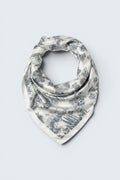 The Saint 54 grey satin twill scarf top with a delicate toile de jouy print and picot edge finish.