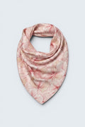 The Saint 54 pink floral satin twill scarf top with a delicate picot edge, versatile for styling as a headscarf.